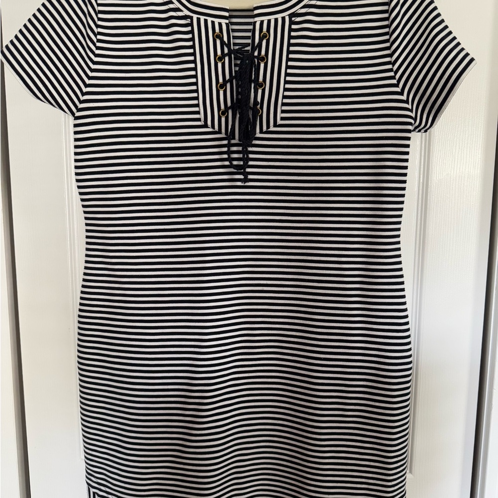 Cabi: Striped Black and White Lace-Up Dress